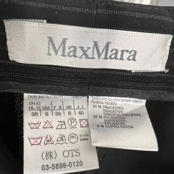 MaxMara Black Brown Pinstripes High Rise Straight Leg Trouser Dress Pant Sz 6 - Picture 12 of 14